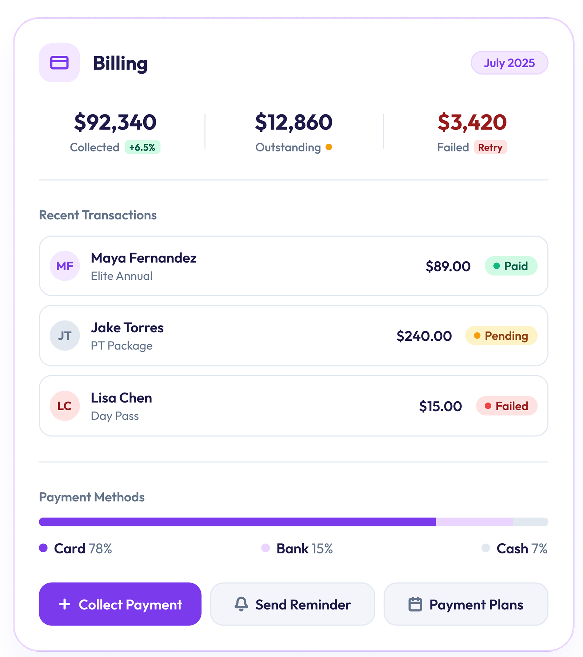 Fitness Marvel billing overview card