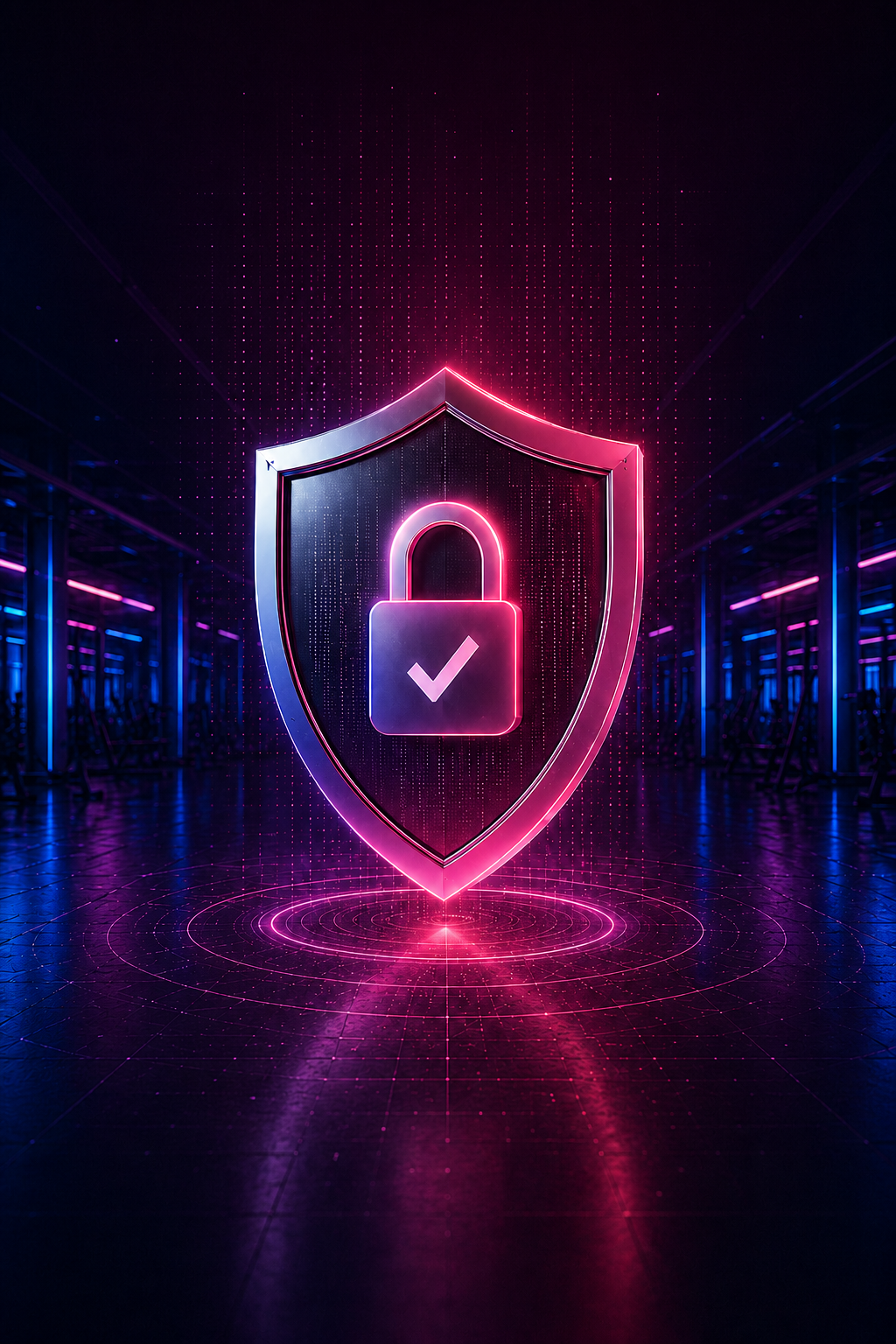 Neon security shield protecting gym access